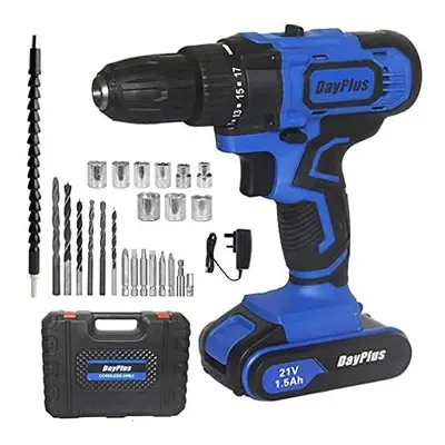 Powerful Cordless Drill Set & Screwdriver w/Battery, 21V 45N.m Impact Power Tool, Fast Charger, 