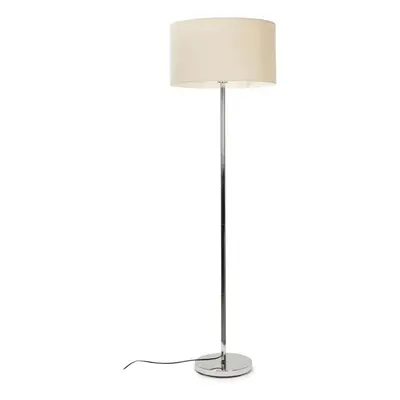 ValueLights Chrome Charlie Floor Lamp with Large Natural Reni Shade