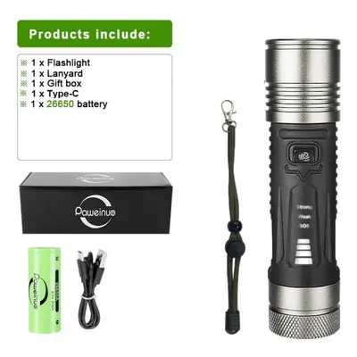 (black, With 26650, box) 600w Rechargeable Flashlight Ultra Powerful Flash Lights High Power Str