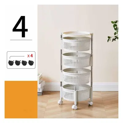 (white, 4Tier) Kitchen Shelf Household Multilayer Rotatable Floor Fruit And Vegetable Storage Sh