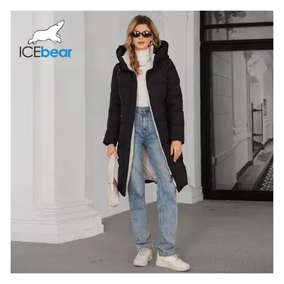 (black, 42) Icebear Women Winter Coat Long Thick Parka Zip Up Warm Female Outwear Slant Pockets 