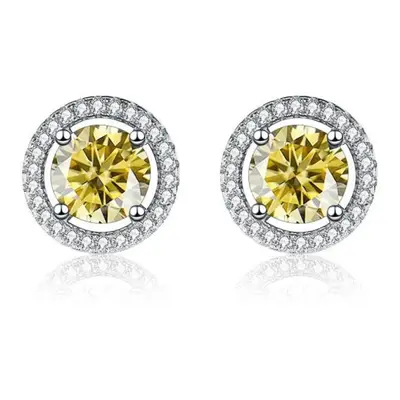 (yellow, 2x1 carat) Bagueringen Real Sterling Silver Jewelry Women&apos;s Moissanite Stud Earrin