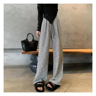 (as the picture, S) Loose And Casual Knitted Stripe Wide Leg Pants For Women In Spring And Autum