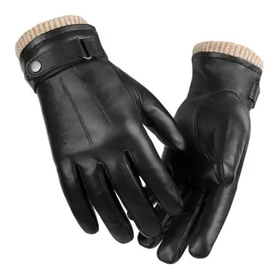 (black, M) Men Sheepskin Leather Gloves Outdoor Sport Warm Wool Lined Vintage Daily Dress Drivin