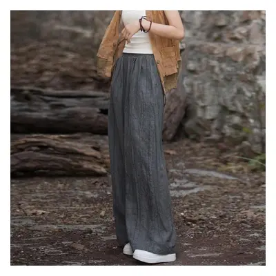 (gray, One Size) Johnature Women Vintage Tie-dye Wide Leg Pants Elastic Waist Autumn Trouser Loo