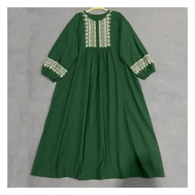 (green, One Size) Johnature Vintage Embroidery Women Dresses Spring Autumn Loose Mori Cotton Cas