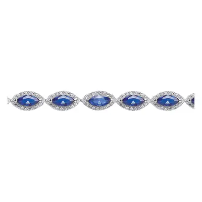 Jewelco London Ladies Sterling Silver Sapphire-Blue Marquise Cubic Zirconia Tears of Joy Tennis 