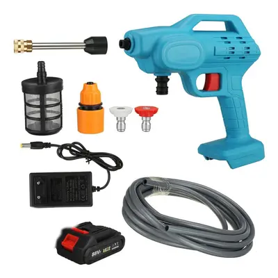 (blue, battery) 1500w Cordless Water Gun High Pressure Car Washer Portable Spray Water Nozzle Cl