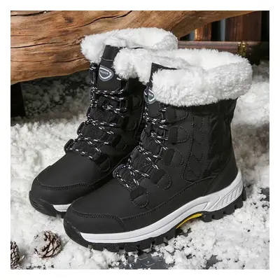 (black, 38) Winter Oversized Versatile High Top Cotton Shoes Thick Sole Waterproof Snow Boots Wo