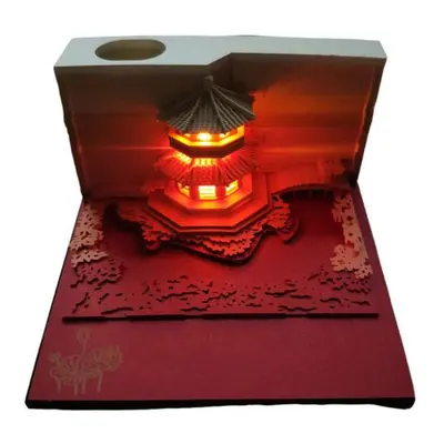 (C) Set Weekly Calendar Creativity 3D Castle Calendar With Led Lights Paper Carving Art Desk Cal