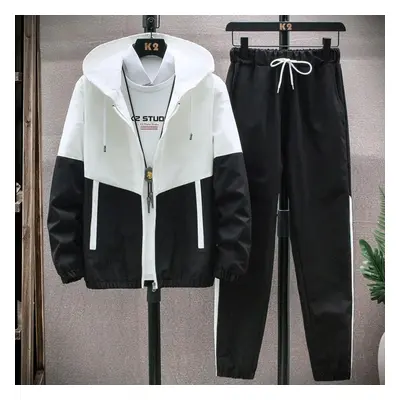 (black, L) Men&apos;s Spring And Autumn New Casual Work Suit Long Pants Sports Coat Two Piece Se