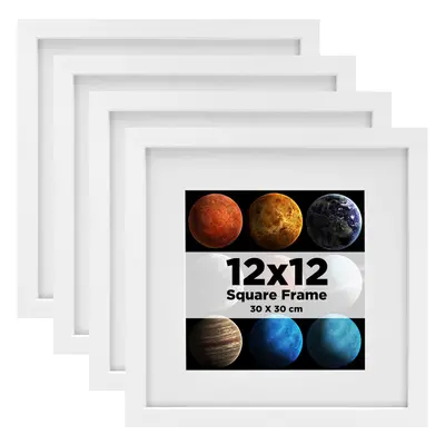 (12x12, White) 12x12 Picture Frames Set of 4, Solid Wood Photo Frames with Acrylic Glass for Pic