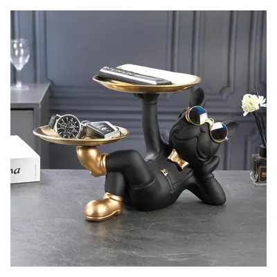 (black) Resin Decorative Dog Statue Butler With Tray Storage Table Living Room French Bulldog Or