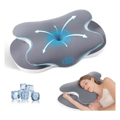 (Gray) Memory Foam Pillow for Neck and Shoulder Pain, Cervical Pillow with Cooling Silk Cover