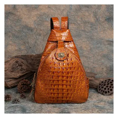 (brown) Johnature Genuine Leather Retro Multipurpose Shoulder Bag Women Backpack Embossing Croco