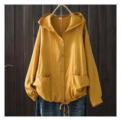 (yellow, One Size) Women Oversized Thin Jacket Solid Color Loose Double Layered Cotton Shirt Car