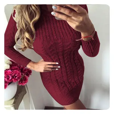 (burgundy, XL) Scione Sweater Winter Warm Pullover Women Autumn Slim Knit Dress Long Sleeve Knit