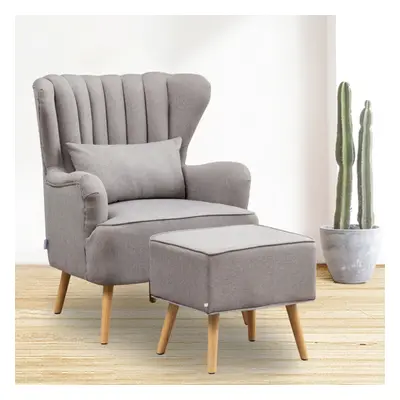 Modern Linen Fabric Armchair Wing Back Chair with Footstool