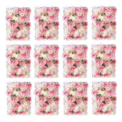 (2, Pink & White) PCS Flower Wall Panel 60cm x 40cm White and Pink Artificial Roses Artificial F