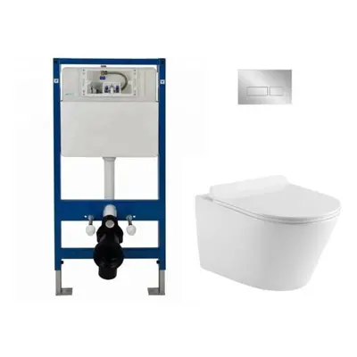 (Complete Set Round WC (Chrome)) Wall Hung Toilet Rimless DPT Pan, Seat & 1.12m Concealed Cister