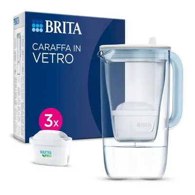 BRITA Glass Water Filter Jug Starter Pack-Light Blue (2.5 Litre) with 3x MAXTRA PRO All-in-1 car