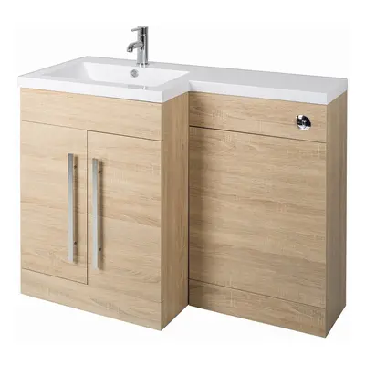 NRG Left Hand Bathroom Storage Cabinet Combination Vanity Unit Set Light Oak (No Toilet and Cist