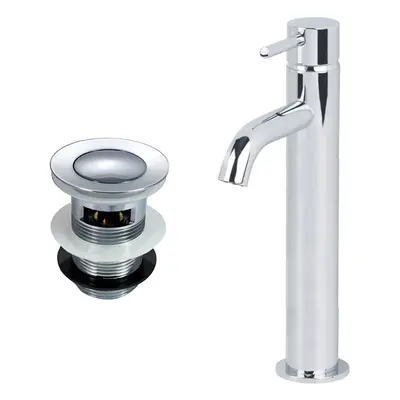 Nes Home Chrome Round Single Lever High Rise Basin Mono Mixer Tap with Waste