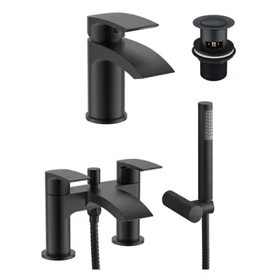 Vigan Waterfall Basin Mixer, Bath Mixer Taps & Waste Matte Black