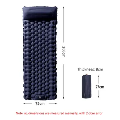 (Dark Blue single bed) Waterproof Sleep Inflatable Mattress Outdoor Double Air Cushion Storage B