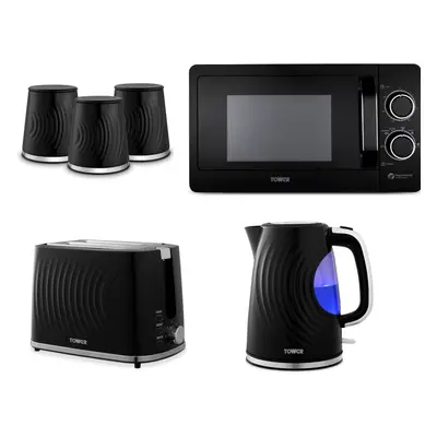 Tower Sonar Black Kettle Toaster Canisters & Microwave Kitchen Set