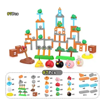 (Three Boxes Set, 97Pcs) Rage Birds Building Blocks Catapult Slingshot Angry Red Chuck Bomb Cute