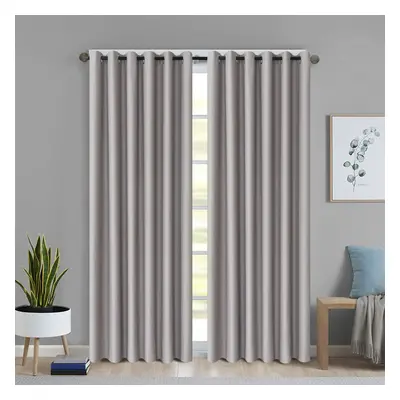 (Silver, 90" x 90") Thick Thermal Blackout Ready Made Eyelet Ring Top Pair Curtains Panel