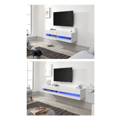 Galicia Wall Mounted Gloss TV Unit with LED - & 180cm - Black, Grey or White#120White