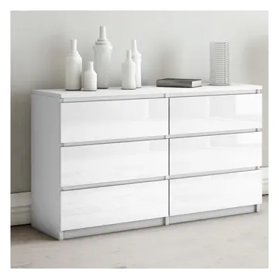 (White) High Gloss Chest of Drawers Wooden Bedside Table Cabinet Wide Living Room Bedroom Storag