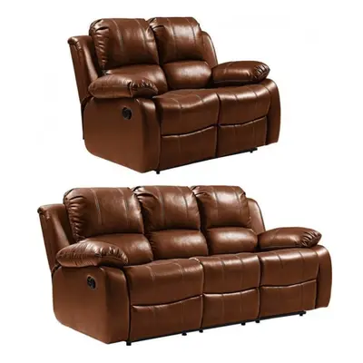 Valencia Tan Leather Recliner 3+2 Seater Sofa Set