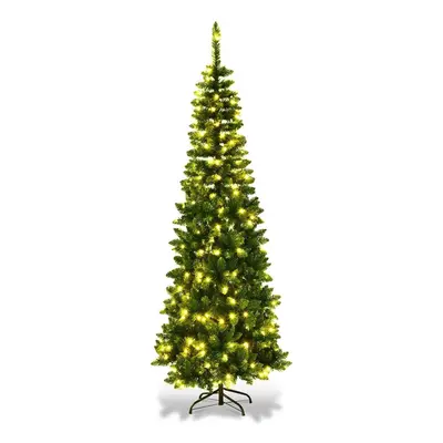 6Ft/1.8M Pre Lit Artificial Green Slim Christmas Pencil Tree,430 Pointed Tips,180 Warm White LED