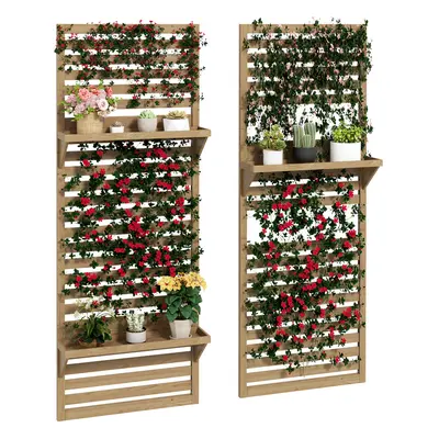 Outsunny Wall Mounted Plant Stands Set of with Shelves and Slatted Trellis