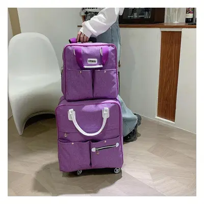 (purple, S+L) Short Distance Travel Bag Large Capacity Luggage Bag Boarding Light Business Trip 