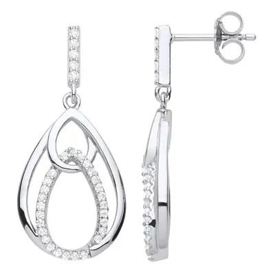 Jewelco London Ladies Rhodium Plated Sterling Silver CZ Interlocked Tears of Joy Rain Drop Earri