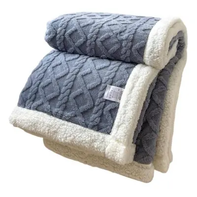 (blue, 2x2.3m) Winter Thickened Blanket Double-sided Fluff Plush Double-layer 3D Jacquard Solid 