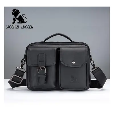 (black) Laoshizi Genuine Leather Men&apos;s Shoulder Bag Vintage Male Messenger Bags Men Busines