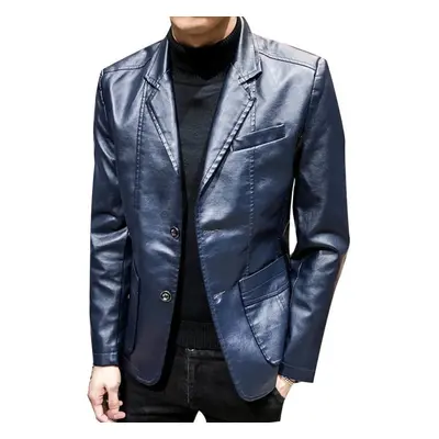 (dark blue, 3XL) Luxury Leather Jacket Men&apos;s Suit Leather Coat Casual Small Suit Coat Men&a