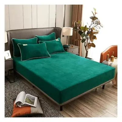 (green, Bed sheet (220x200x25cm)) Velvet Queen/king Bed Sheet Protector Fitted Winter Mattress C