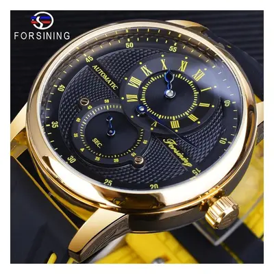 (gold) Forsining Fashion White Blue Automatic Wristwatch Transparent Waterproof Men Mechanical W