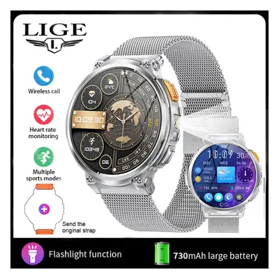 (silver, Mesh belt) Lige 730mah Large Battery Outdoor Smartwatch Men 1.85&apos;&apos; Screen Bt 