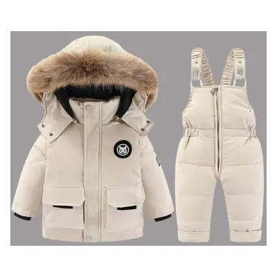 (white, 90) Children&apos;s Winter Two-piece Padded Jacket With Warm Padded Jacket Overalls