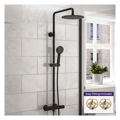 Modern Round Matte Black Exposed Thermostatic Mixer Shower Set With Easy Fittings