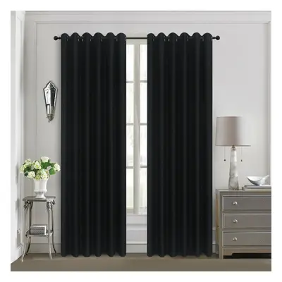 (Black, 66" x 90") Thick Thermal Blackout Ready Made Eyelet Ring Top Pair Curtains Panel