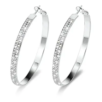 Large Hoop Earrings For Women, Large Silver Bling Hoop Earrings Large with Cubic Zirconia Diamon