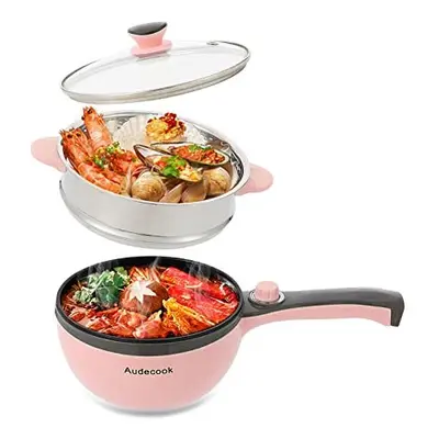 Audecook Electric Hot Pot with Steamer, Electric Frying Pan 20cm, 1.5L Non-Stick Mini Electric S